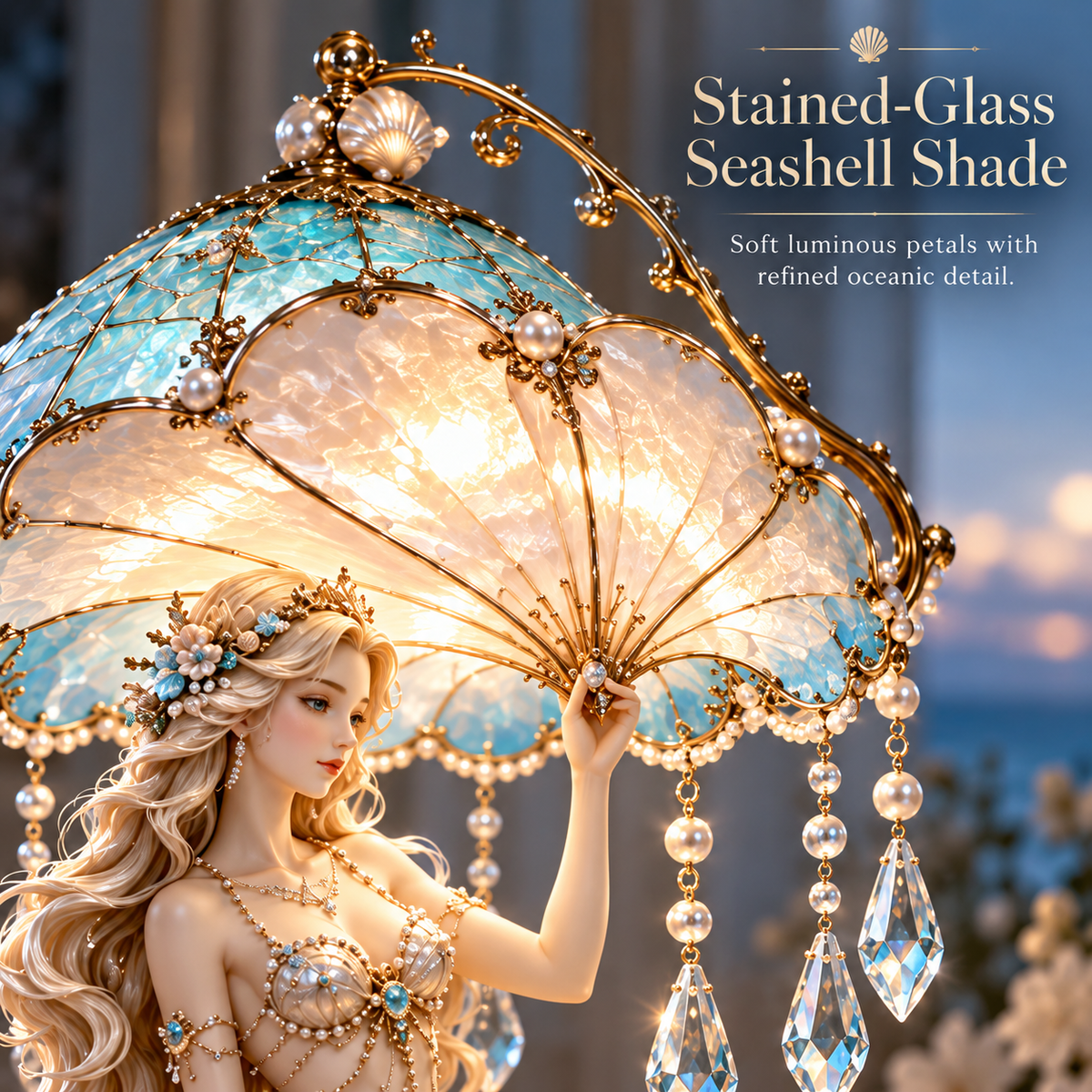 Pearl Tide Mermaid™ – Enchanted Seashell Crystal Lamp
