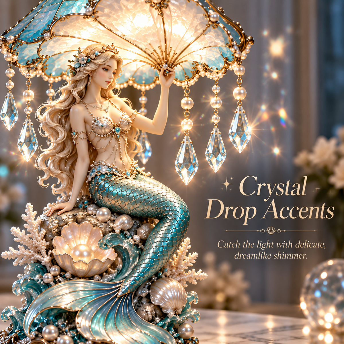 Pearl Tide Mermaid crystal pendant details