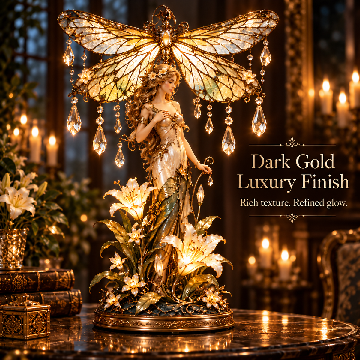 Dragonfly Garden Lady dark gold finish