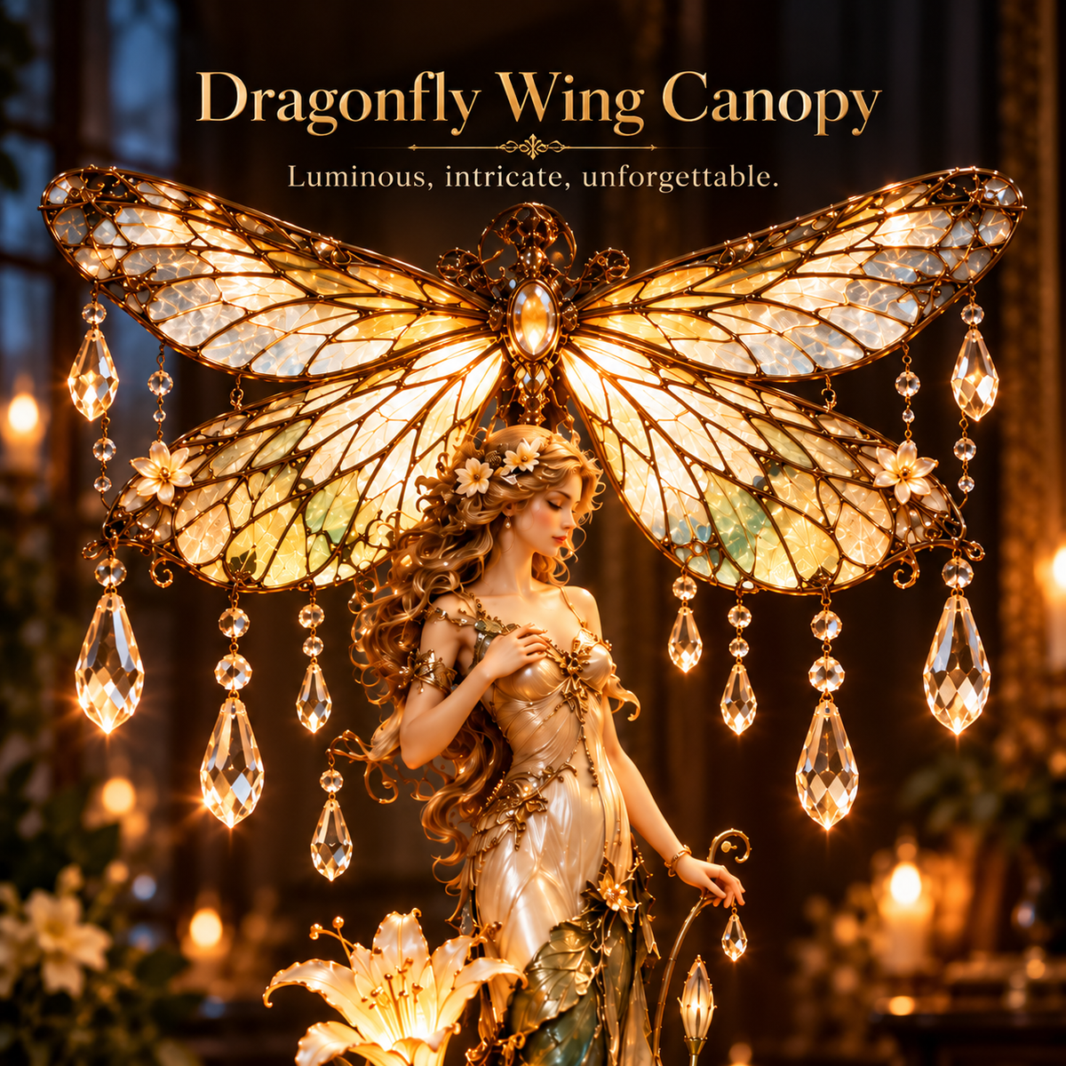 Illuminated dragonfly wing canopy