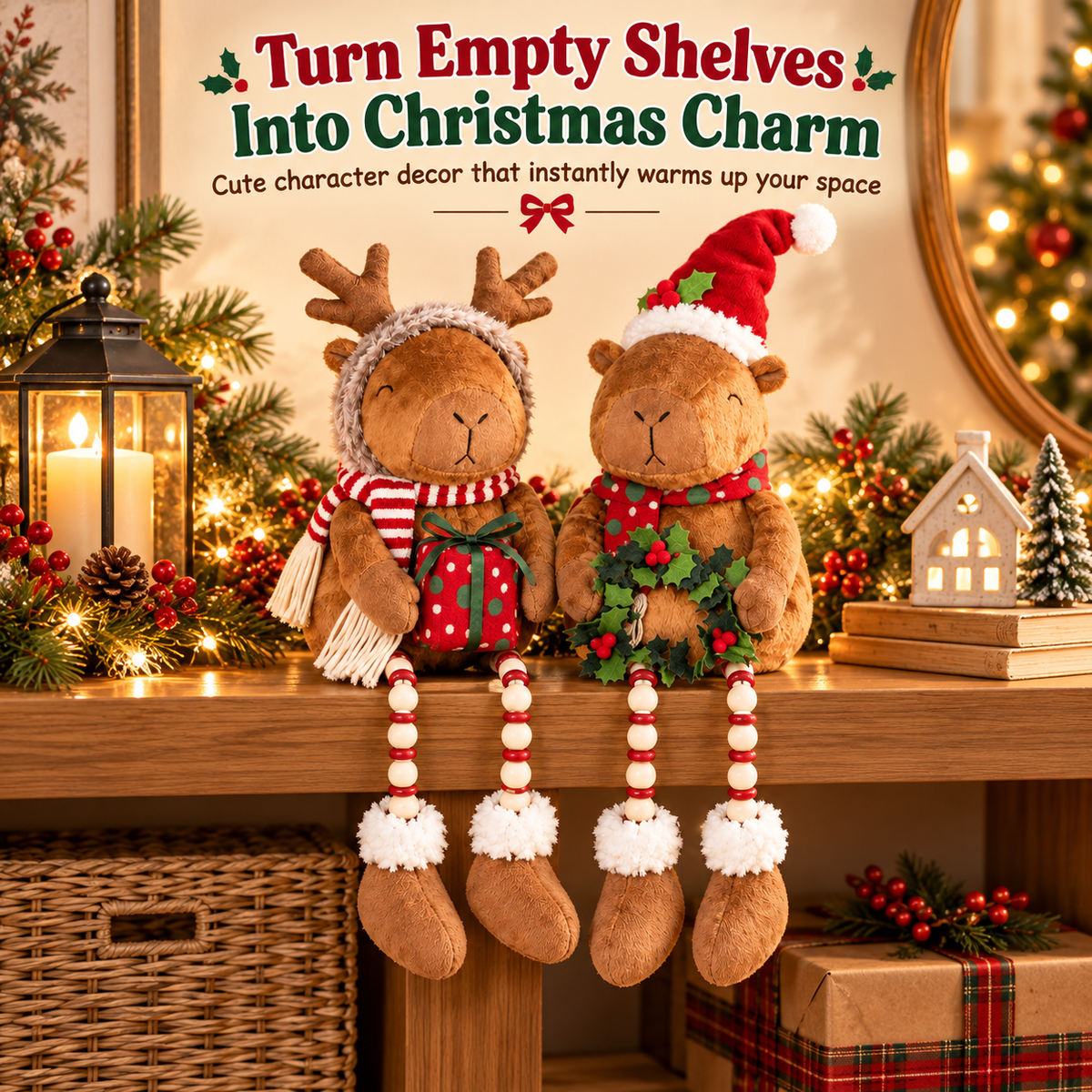 🎄 Christmas Capybara Couple™ – Cute Dangling Legs Plush Shelf Sitters | Cozy Holiday Decorations & Christmas Gifts 🎁