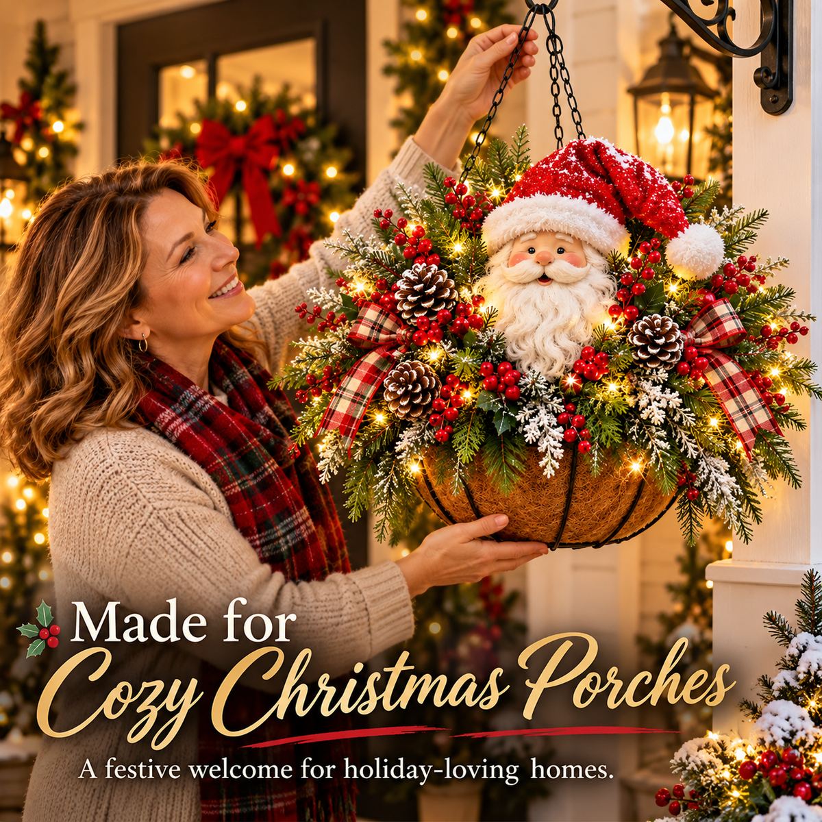 Christmas hanging basket decorative details