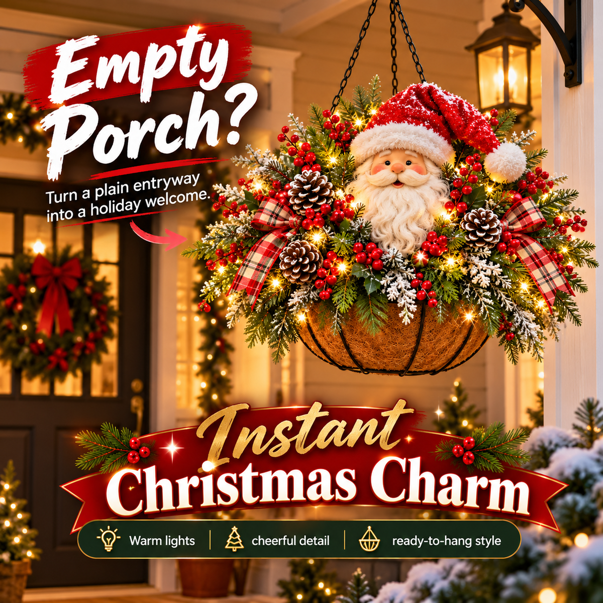 Christmas hanging basket porch display