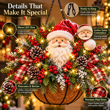 🔥 LIMITED-TIME 50% OFF 🎄 Pre-Lit Christmas Hanging Basket – Lighted Santa & Snowman Porch Decorations