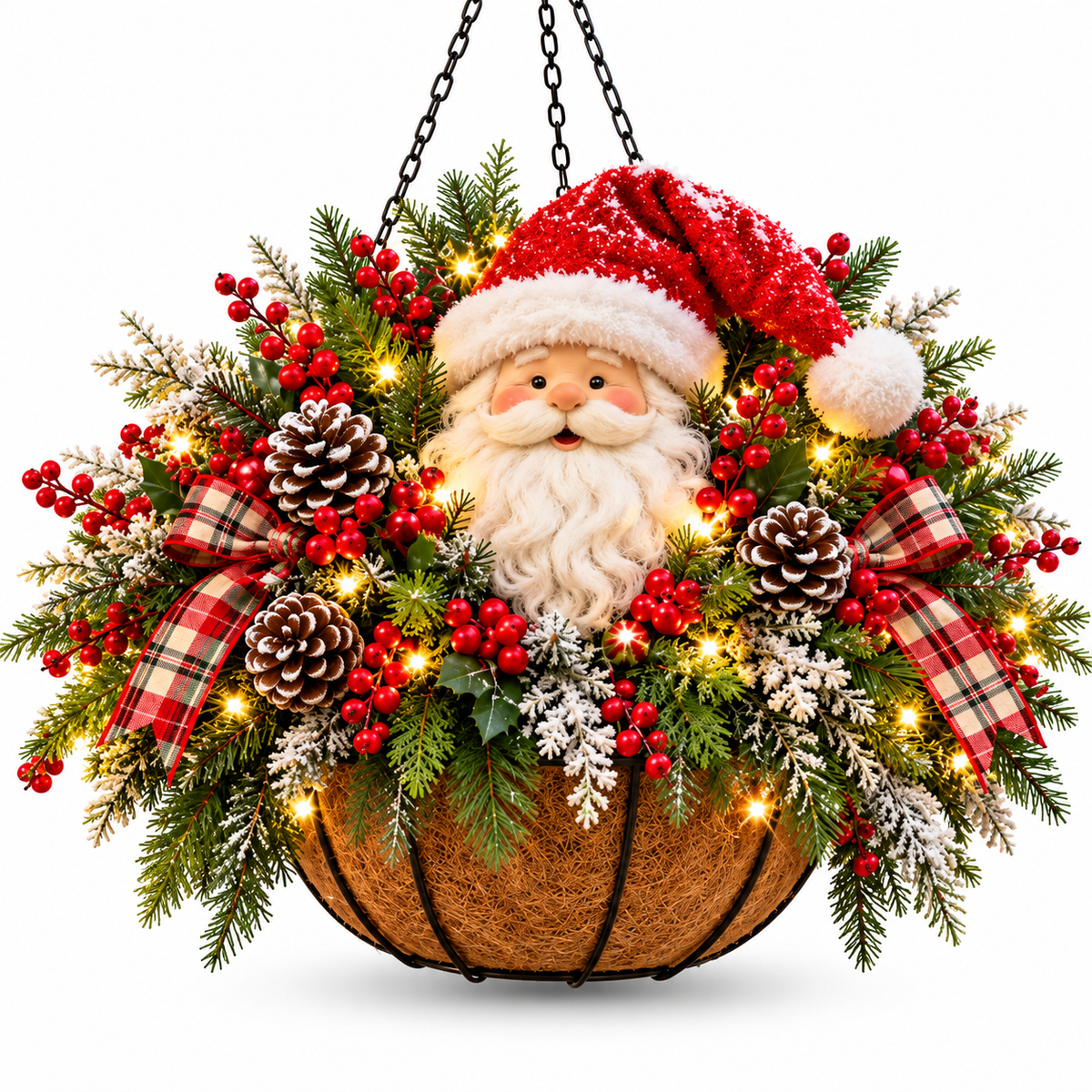 🔥 LIMITED-TIME 50% OFF 🎄 Pre-Lit Christmas Hanging Basket – Lighted Santa & Snowman Porch Decorations