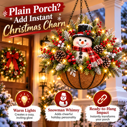 🔥 LIMITED-TIME 50% OFF 🎄 Pre-Lit Christmas Hanging Basket – Lighted Santa & Snowman Porch Decorations
