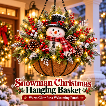 🔥 LIMITED-TIME 50% OFF 🎄 Pre-Lit Christmas Hanging Basket – Lighted Santa & Snowman Porch Decorations