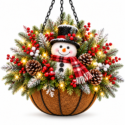 🔥 LIMITED-TIME 50% OFF 🎄 Pre-Lit Christmas Hanging Basket – Lighted Santa & Snowman Porch Decorations