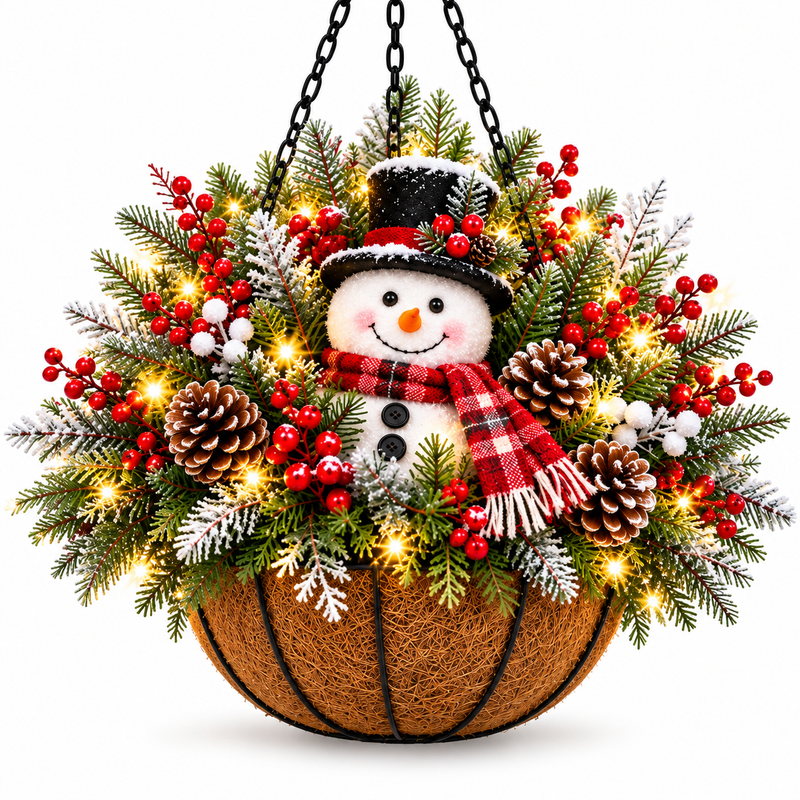 Snowman Christmas hanging basket