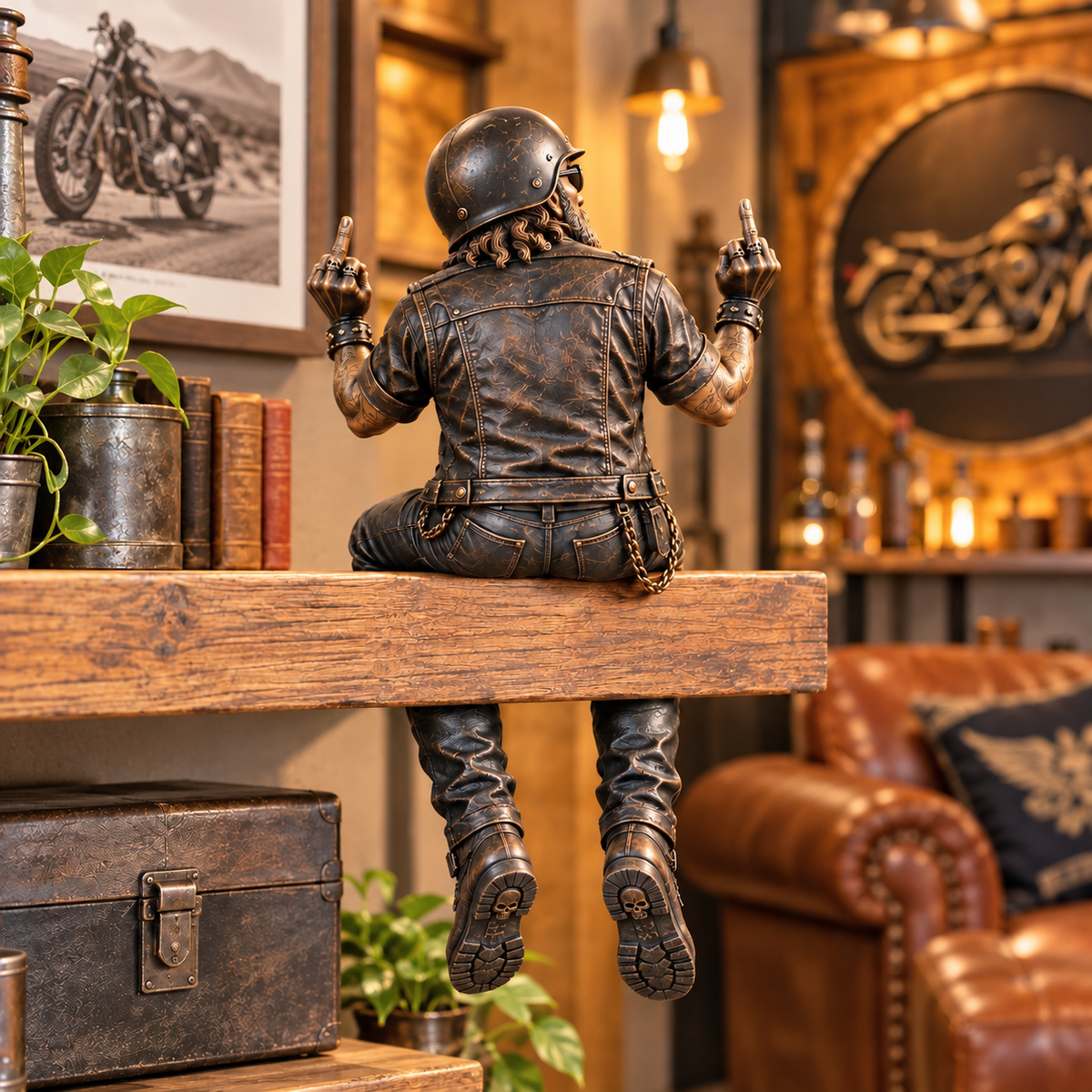 Old Biker Soul Shelf Sitter Collection – Rustic Motorcycle Rider Figurines for Men