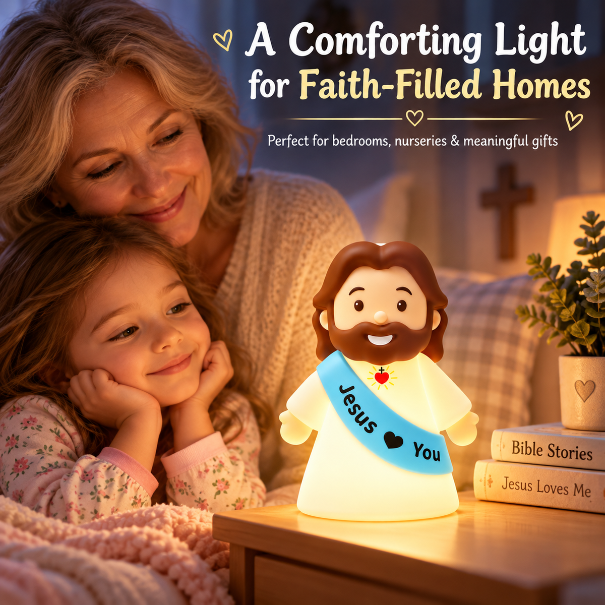 ❤️ Jesus Loves You™ Night Light – Cute Glowing Jesus Lamp | Christian Bedside Decor & Meaningful Faith Gift ✝️