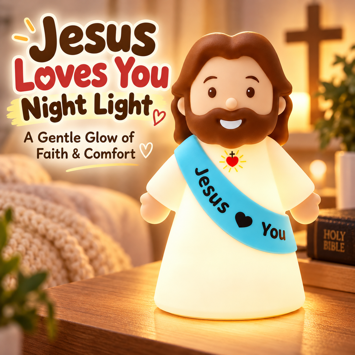 ❤️ Jesus Loves You™ Night Light – Cute Glowing Jesus Lamp | Christian Bedside Decor & Meaningful Faith Gift ✝️