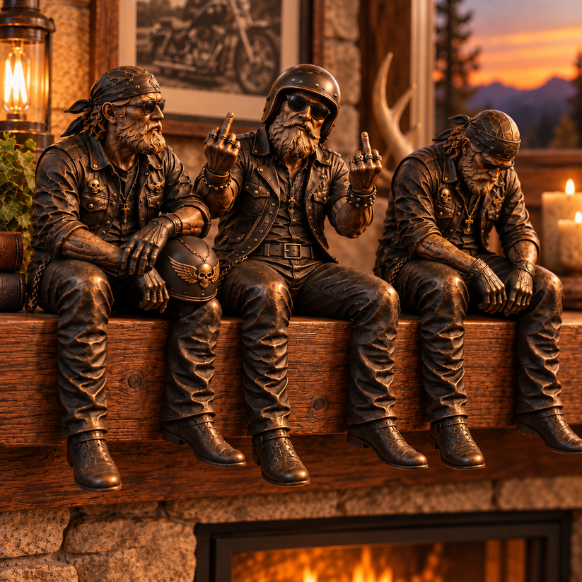 Old Biker Soul rustic motorcycle rider figurine lifestyle display