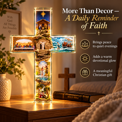 ✝️ Jesus' Life Story Illuminated Cross – 3D Biblical Scenes Night Light | Christian Home Decor & Meaningful Faith Gift ✨