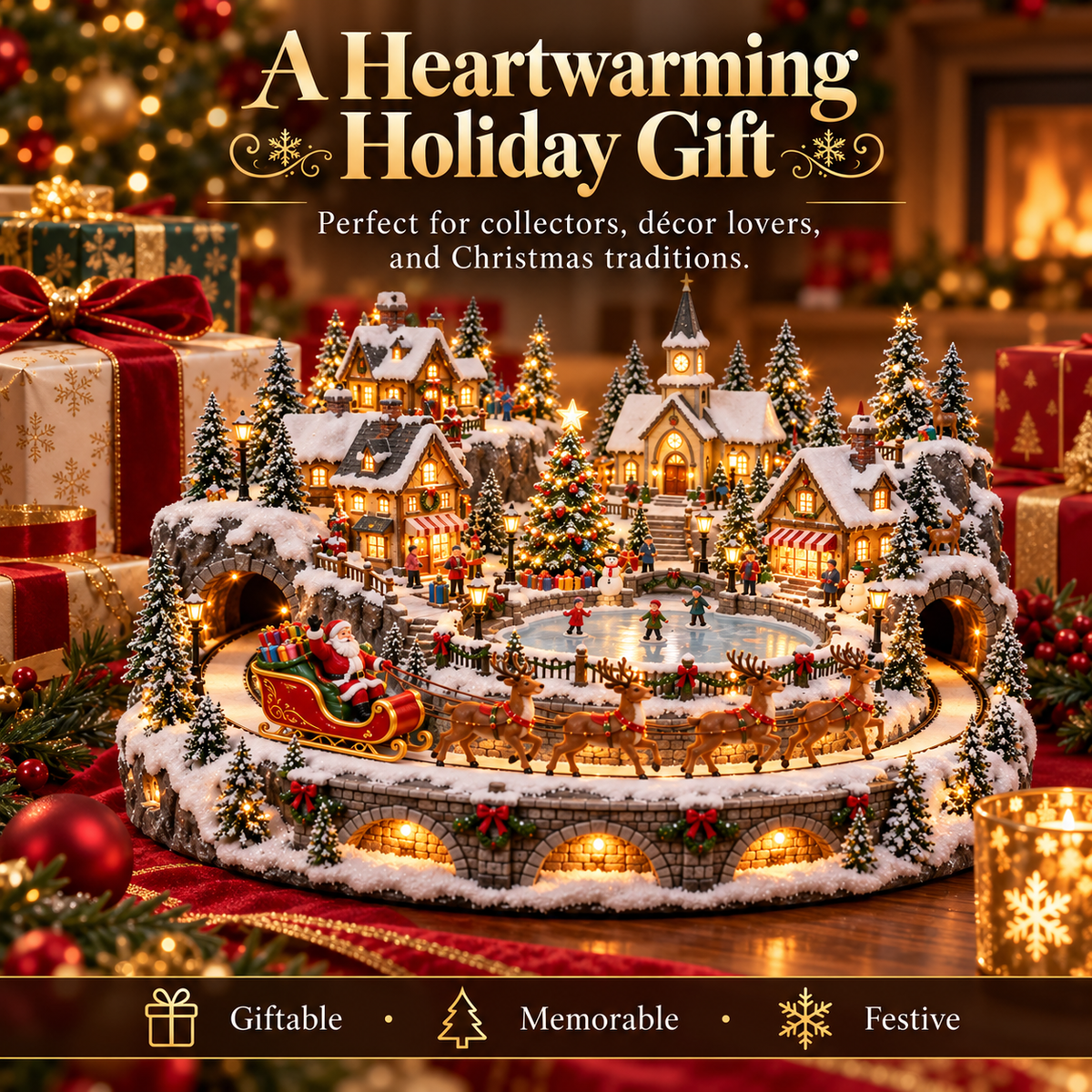 🎅 Santa’s Christmas Eve Sleigh Village – Animated Holiday Scene