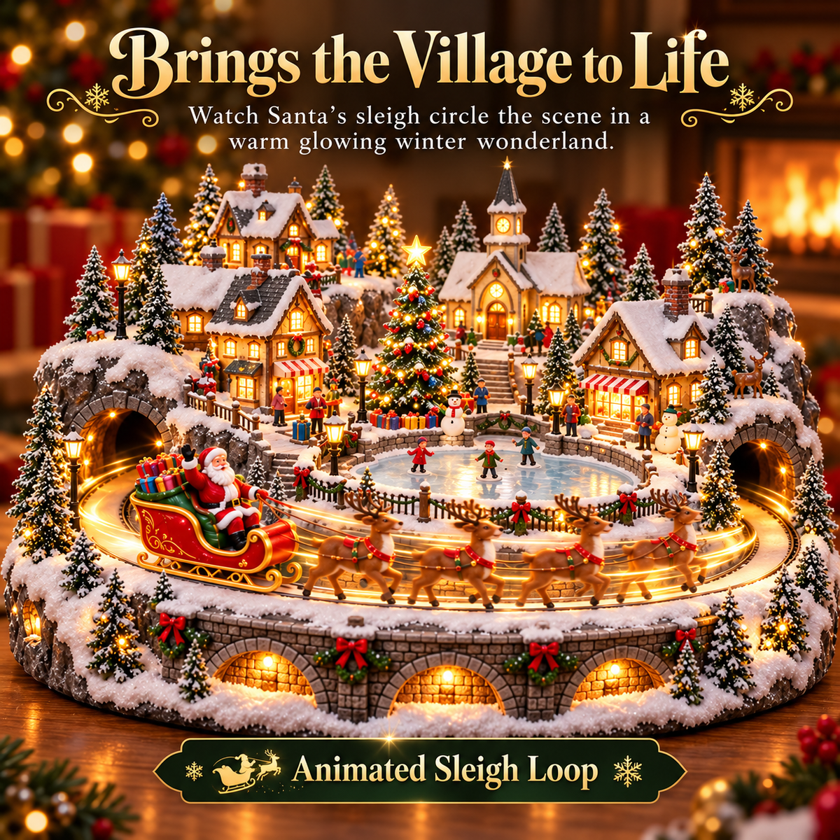 🎅 Santa’s Christmas Eve Sleigh Village – Animated Holiday Scene