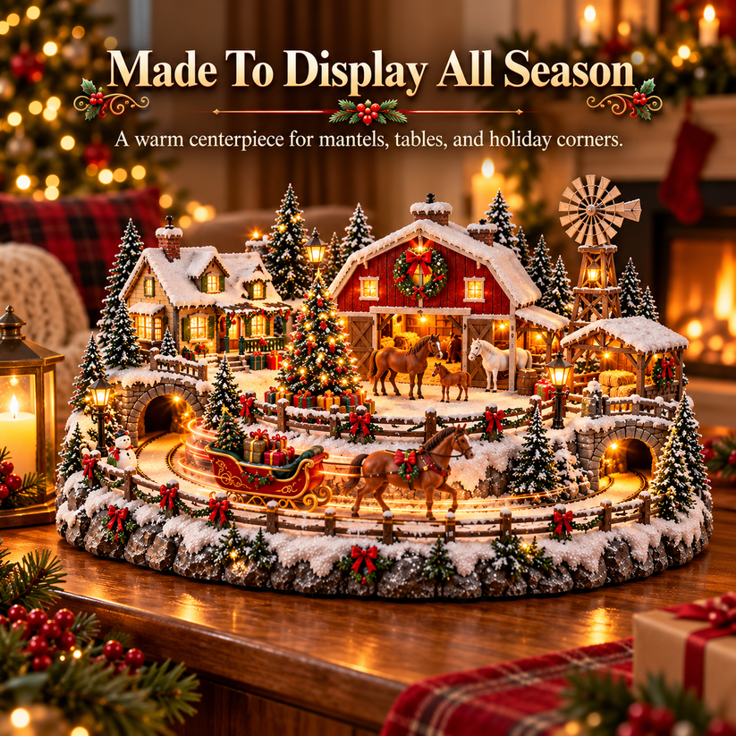 Horse and sleigh Christmas village scene