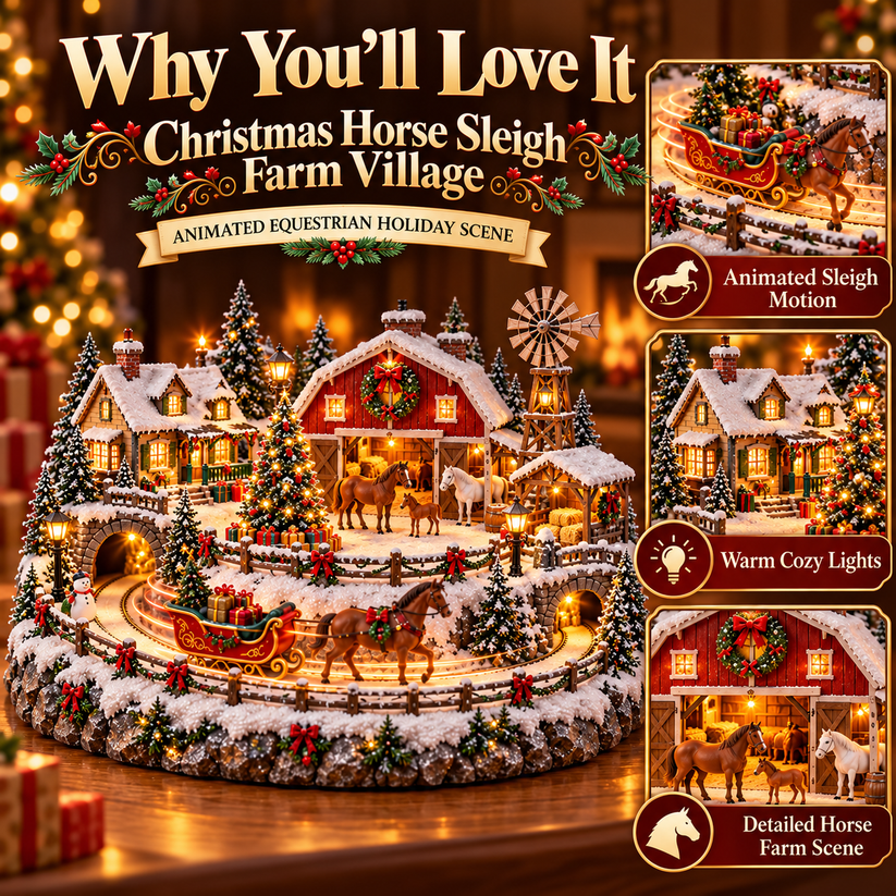 Animated Christmas horse sleigh holiday scene