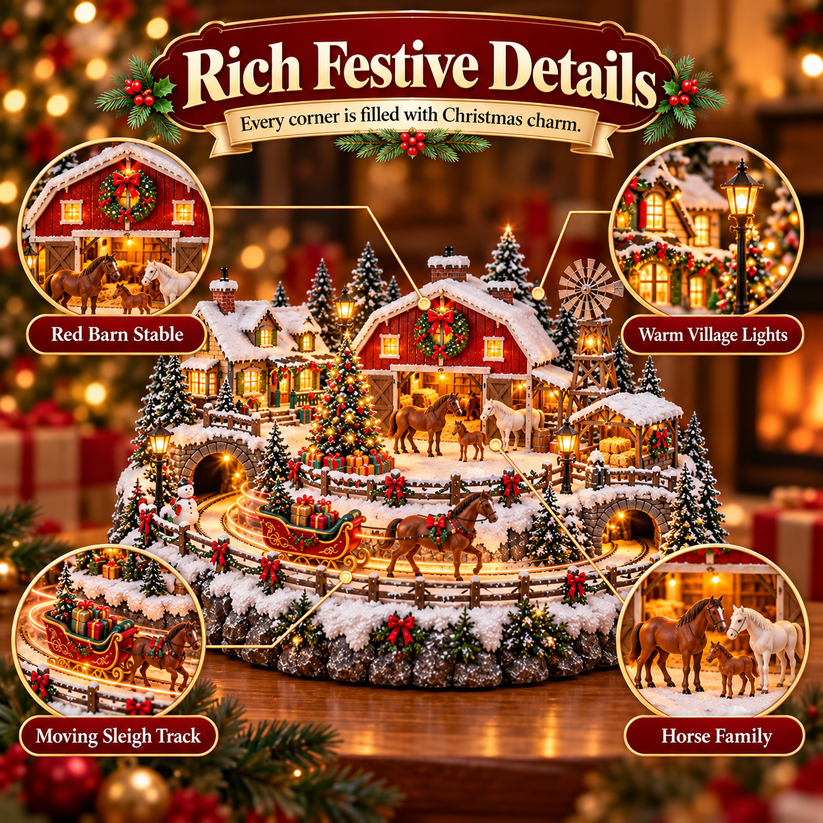 Christmas Horse Sleigh Farm Village home display