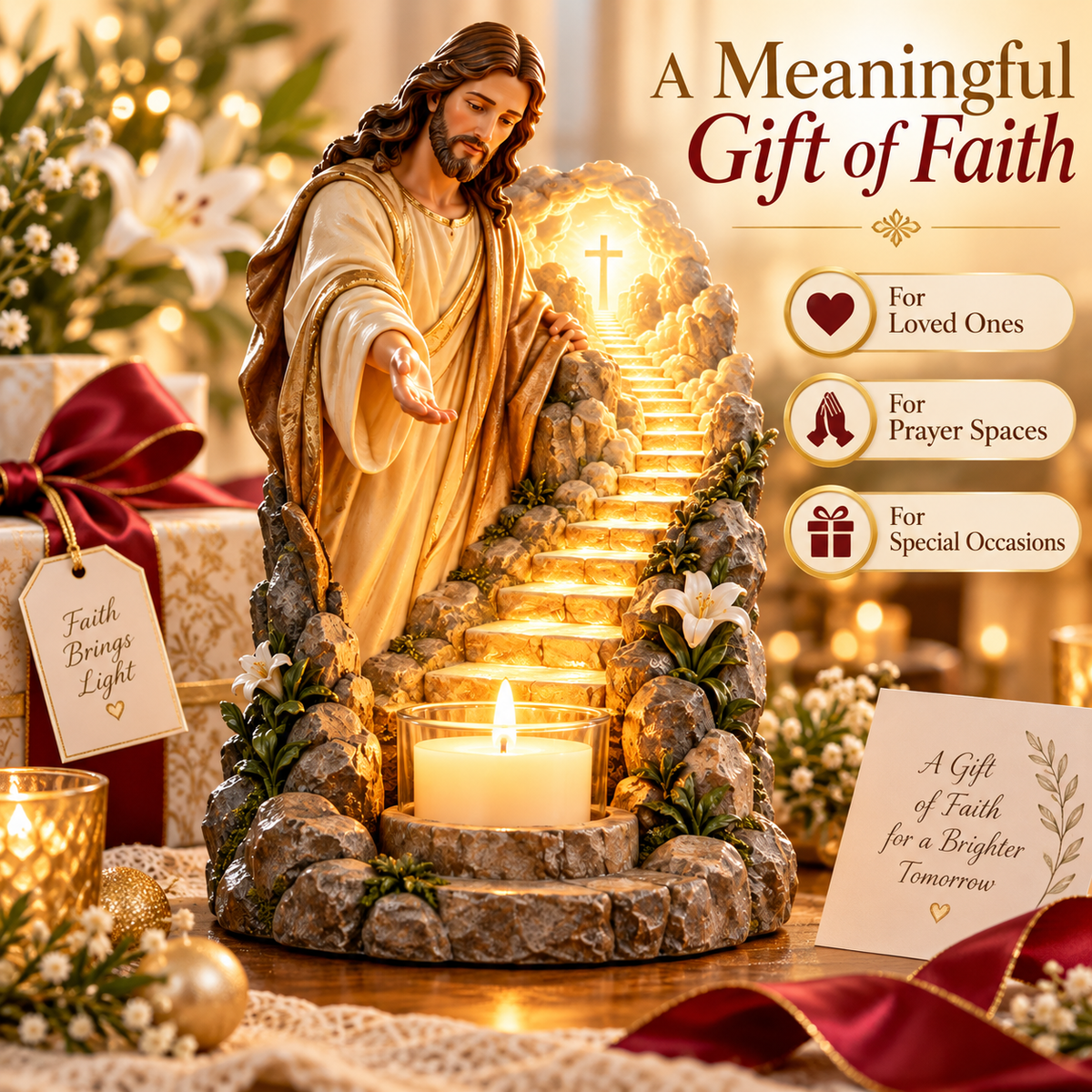 ✝️ Jesus Prayer Candle Holder | Illuminated Path to the Cross Décor