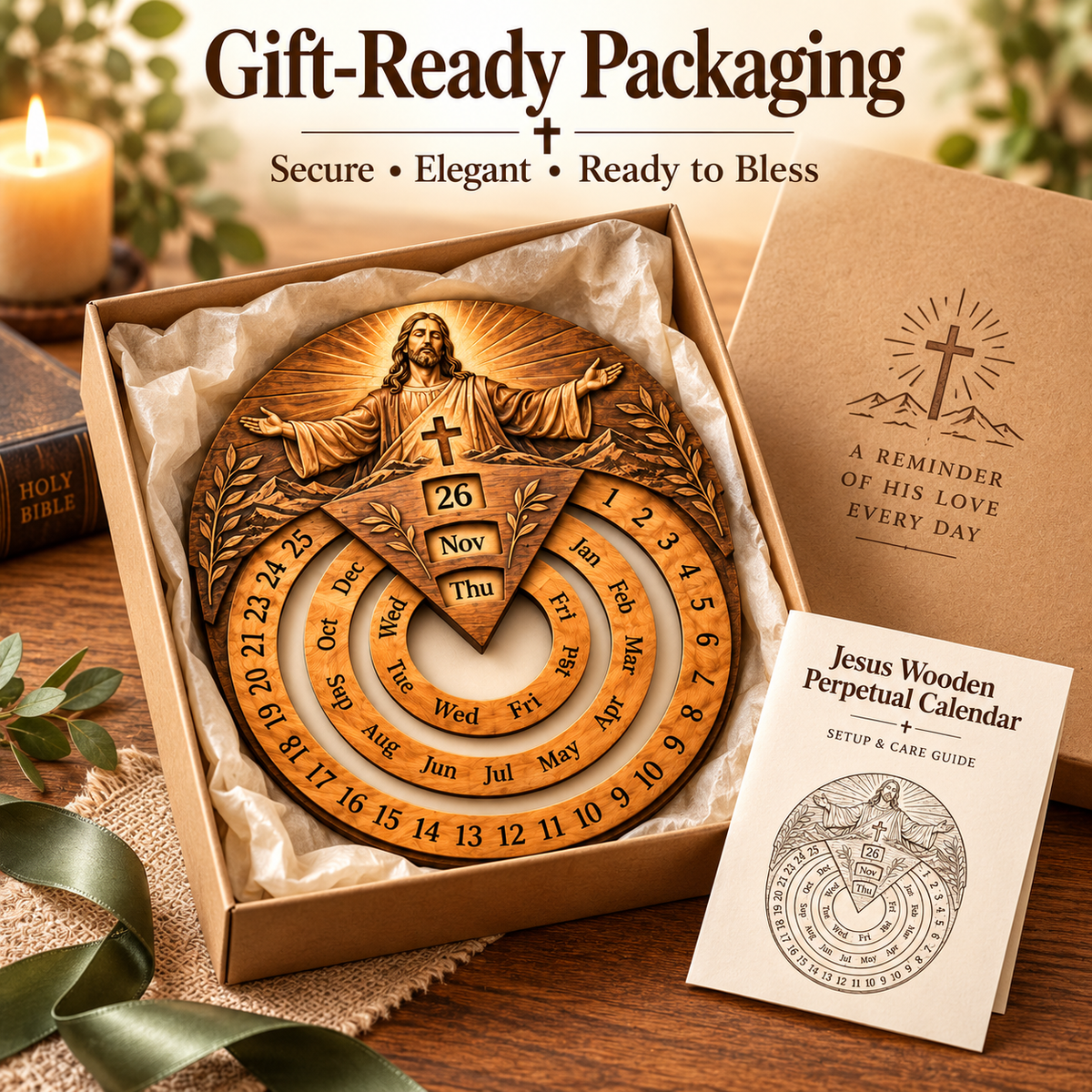 Jesus wooden perpetual calendar gift presentation