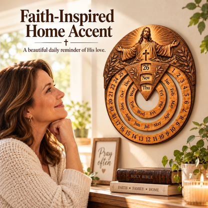 🙏 LAST DAY 50% OFF | Jesus Wooden Perpetual Calendar™ – Faith-Inspired Rotating Date Calendar & Meaningful Christian Home Decor