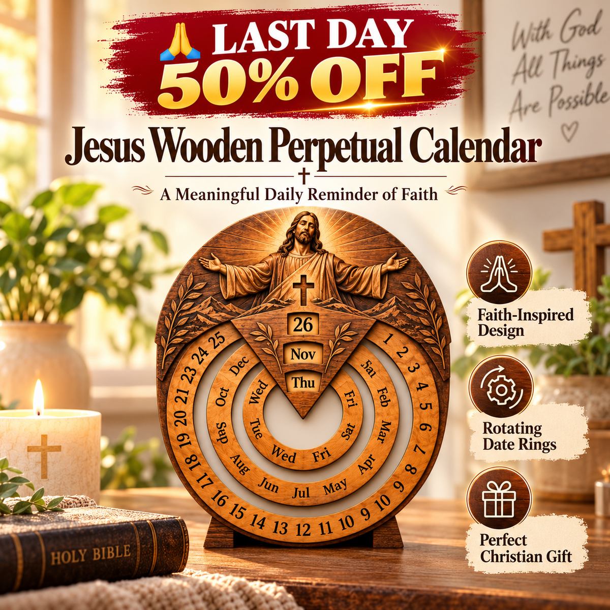 Jesus Wooden Perpetual Calendar