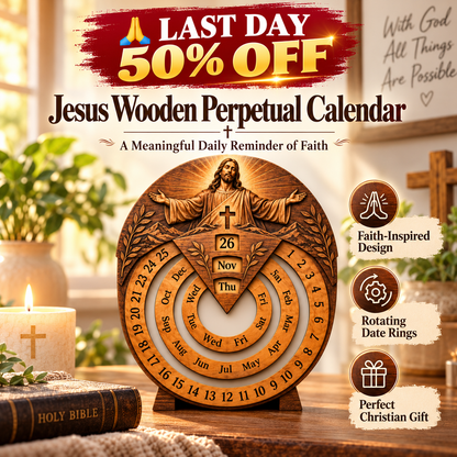 🙏 LAST DAY 50% OFF | Jesus Wooden Perpetual Calendar™ – Faith-Inspired Rotating Date Calendar & Meaningful Christian Home Decor