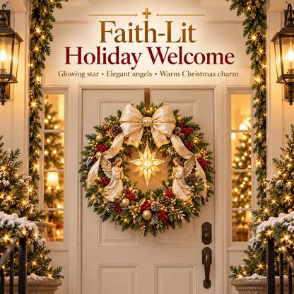 ✨ Lighted Christmas Wreath Collection – Guardian Angel & Highland Cow Holiday Door Décor