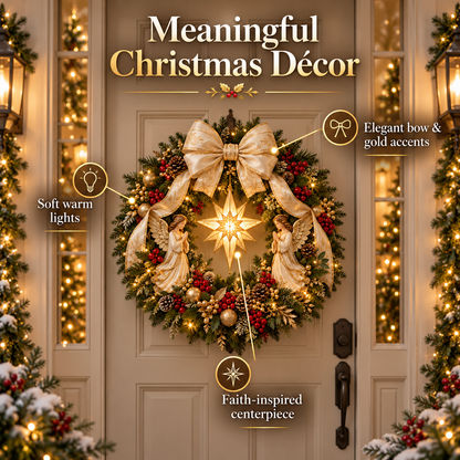 ✨ Lighted Christmas Wreath Collection – Guardian Angel & Highland Cow Holiday Door Décor