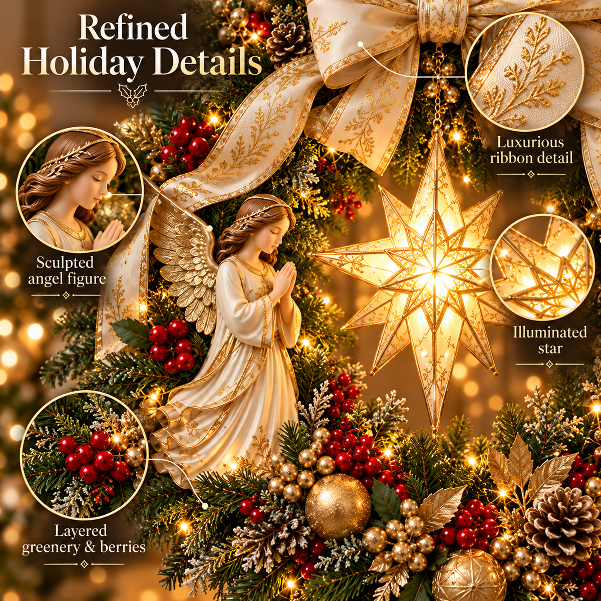 ✨ Lighted Christmas Wreath Collection – Guardian Angel & Highland Cow Holiday Door Décor