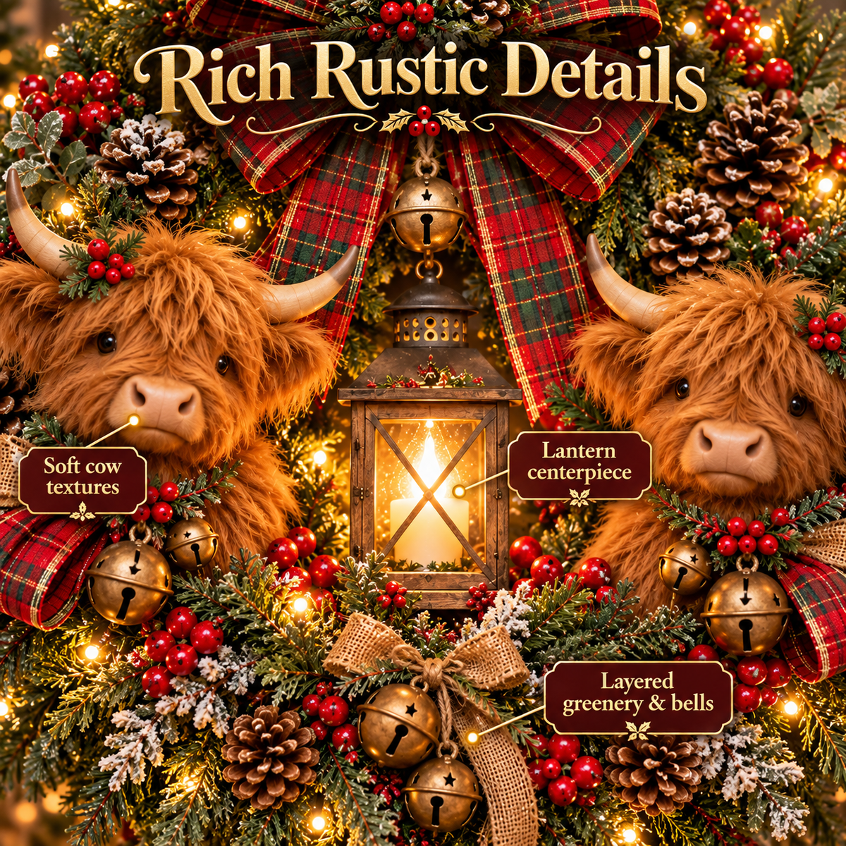 ✨ Lighted Christmas Wreath Collection – Guardian Angel & Highland Cow Holiday Door Décor
