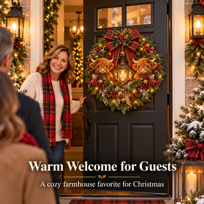 ✨ Lighted Christmas Wreath Collection – Guardian Angel & Highland Cow Holiday Door Décor