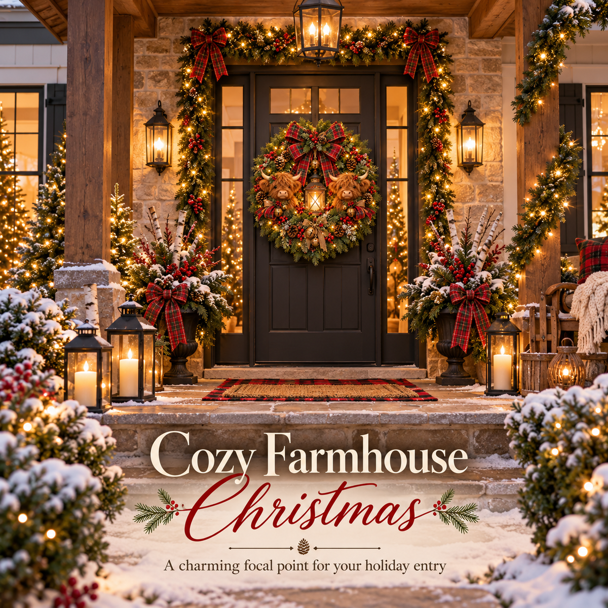 ✨ Lighted Christmas Wreath Collection – Guardian Angel & Highland Cow Holiday Door Décor