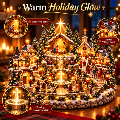 🙏 LAST DAY 50% OFF | Bethlehem Faith Village™ – Lighted Nativity Christmas Centerpiece with Holy Family, Bethlehem Star & Christian Village Scene ✨