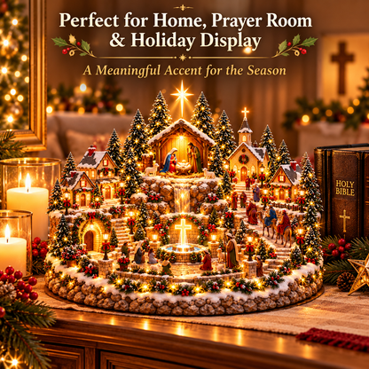 🙏 LAST DAY 50% OFF | Bethlehem Faith Village™ – Lighted Nativity Christmas Centerpiece with Holy Family, Bethlehem Star & Christian Village Scene ✨