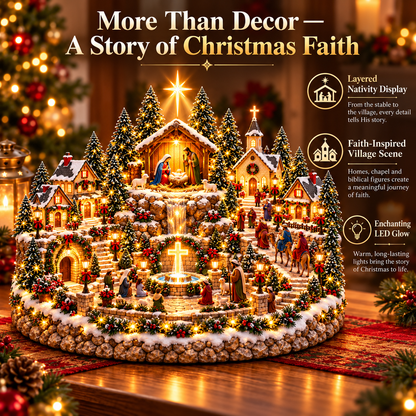 🙏 LAST DAY 50% OFF | Bethlehem Faith Village™ – Lighted Nativity Christmas Centerpiece with Holy Family, Bethlehem Star & Christian Village Scene ✨