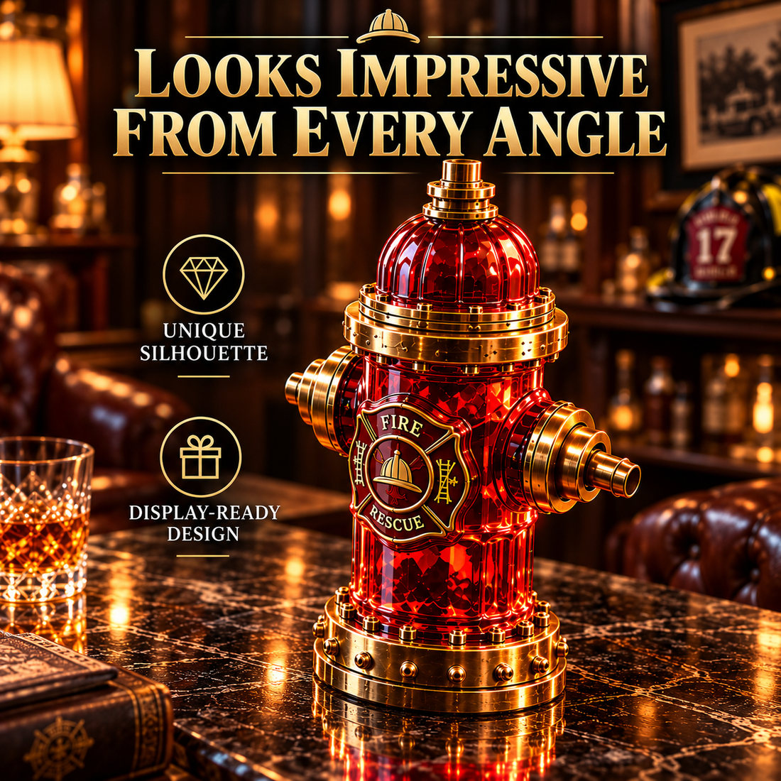 Fire hydrant tribute decanter from multiple product angles