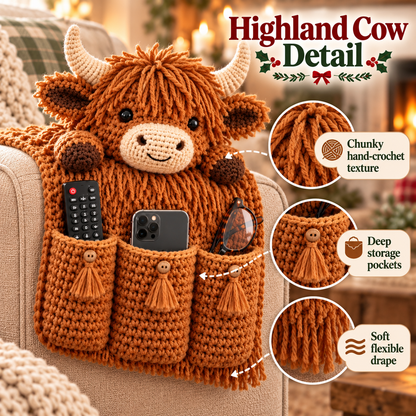 🎄 Cozy Critters™ Crochet Sofa Armrest Organizer – Cute Christmas Remote, Phone & Glasses Storage Holder