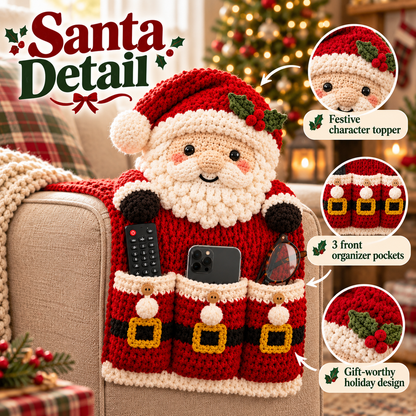 🎄 Cozy Critters™ Crochet Sofa Armrest Organizer – Cute Christmas Remote, Phone & Glasses Storage Holder