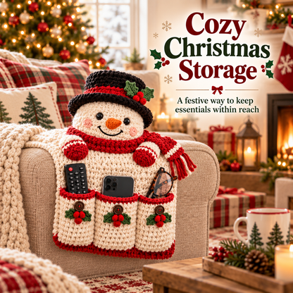 🎄 Cozy Critters™ Crochet Sofa Armrest Organizer – Cute Christmas Remote, Phone & Glasses Storage Holder