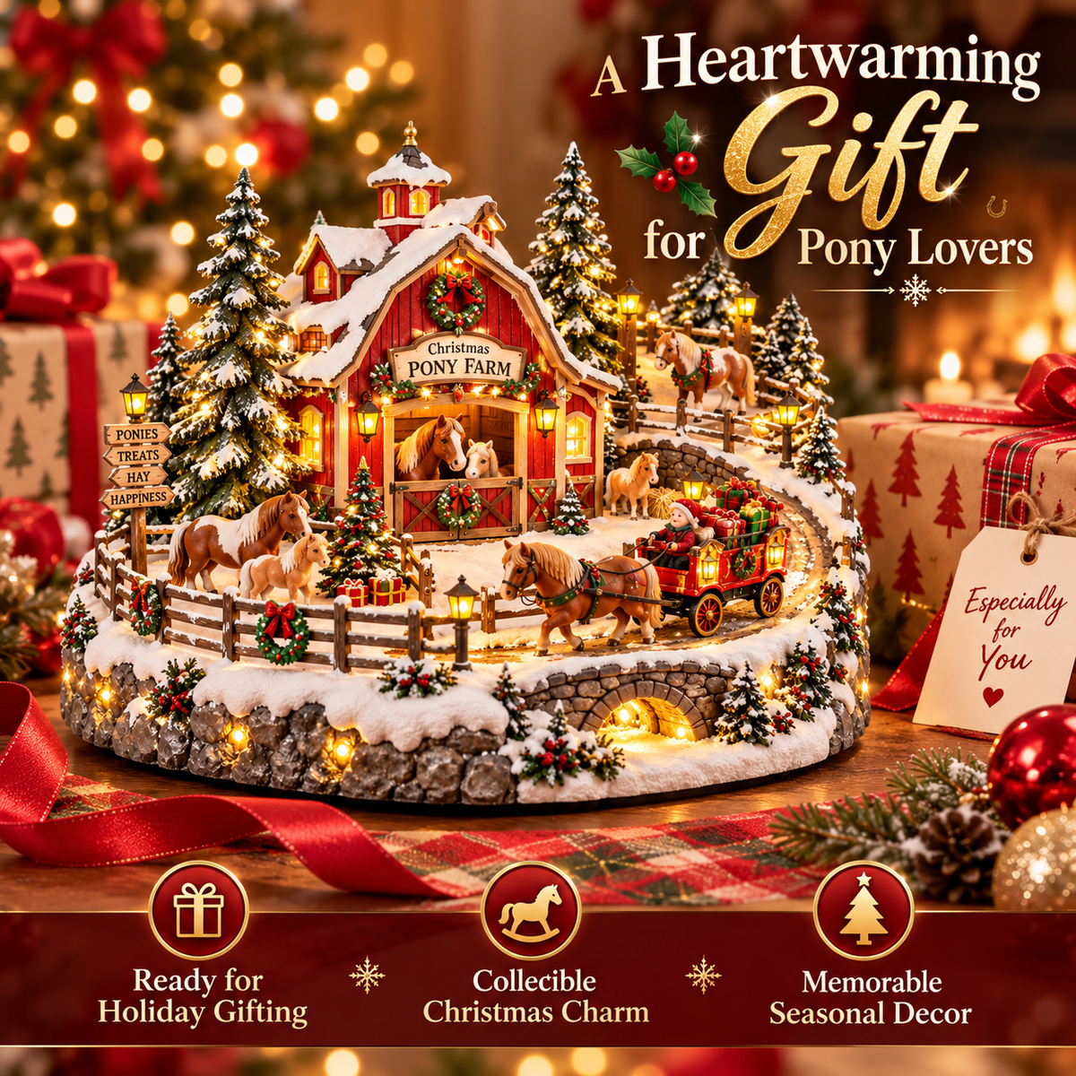 Christmas Pony Farm Village gift for horse lovers