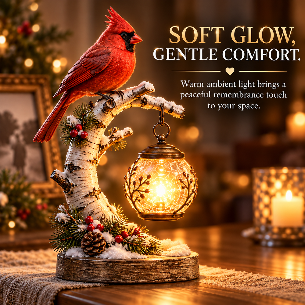 Cardinal Christmas keepsake warm illuminated lantern detail