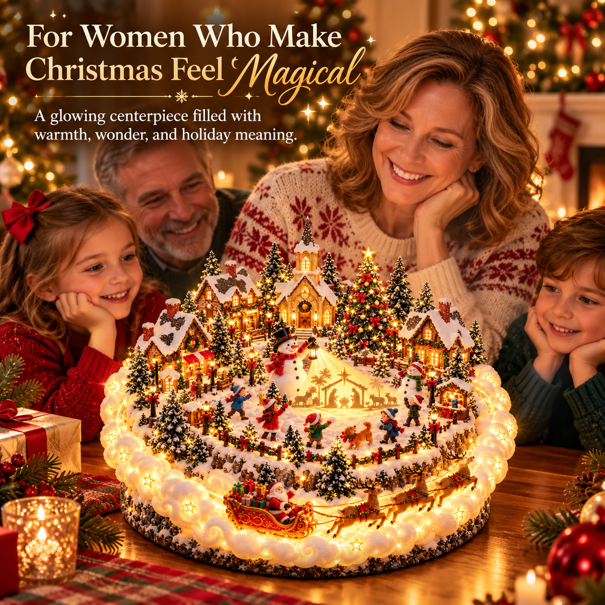 🎄✨ Cloudbound Christmas Village™ – Animated Santa Sleigh, Glowing Cloud Ring & Nativity Christmas Centerpiece