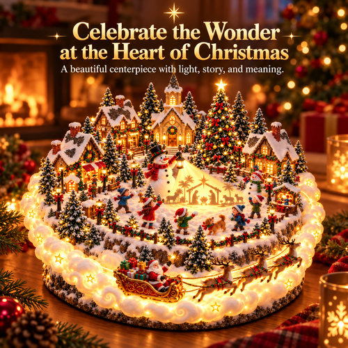 🎄✨ Cloudbound Christmas Village™ – Animated Santa Sleigh, Glowing Cloud Ring & Nativity Christmas Centerpiece