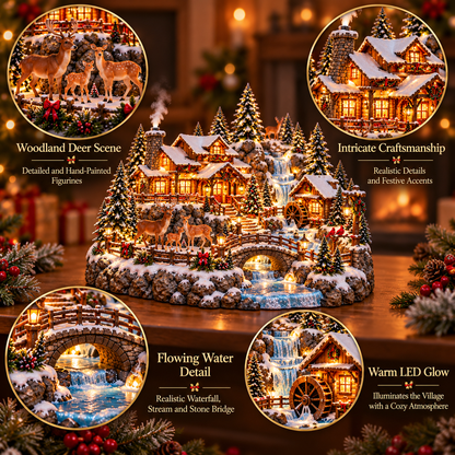 🎄✨ Whispering Pines Deer Lodge™ — Lighted Christmas Woodland Village with Deer Family