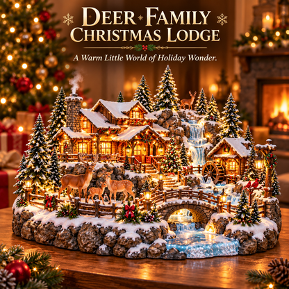 🎄✨ Whispering Pines Deer Lodge™ — Lighted Christmas Woodland Village with Deer Family