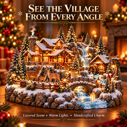 🎄✨ Whispering Pines Deer Lodge™ — Lighted Christmas Woodland Village with Deer Family