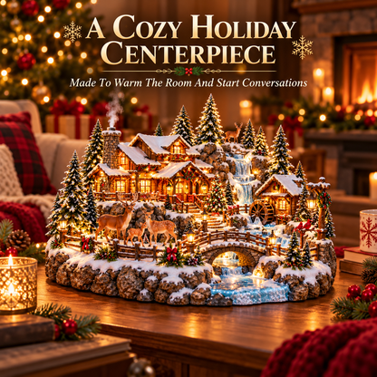 🎄✨ Whispering Pines Deer Lodge™ — Lighted Christmas Woodland Village with Deer Family