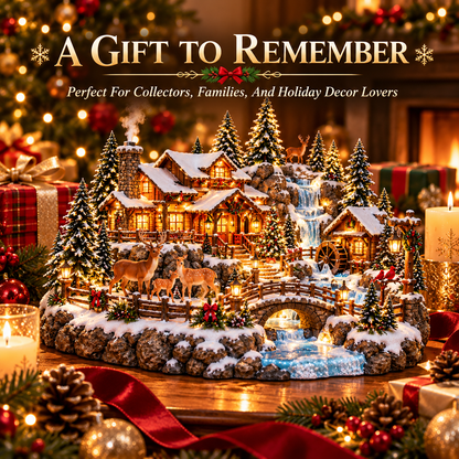 🎄✨ Whispering Pines Deer Lodge™ — Lighted Christmas Woodland Village with Deer Family